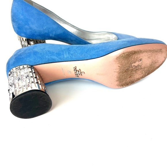 Prada Womens Blue Suede Shoes Crystal Heel Size 40 Good Condition - Picture 2 of 5